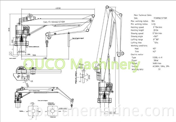 Ouco Machinery Marine Crane 1T30Mナックルブーム台座クレーンメーカー